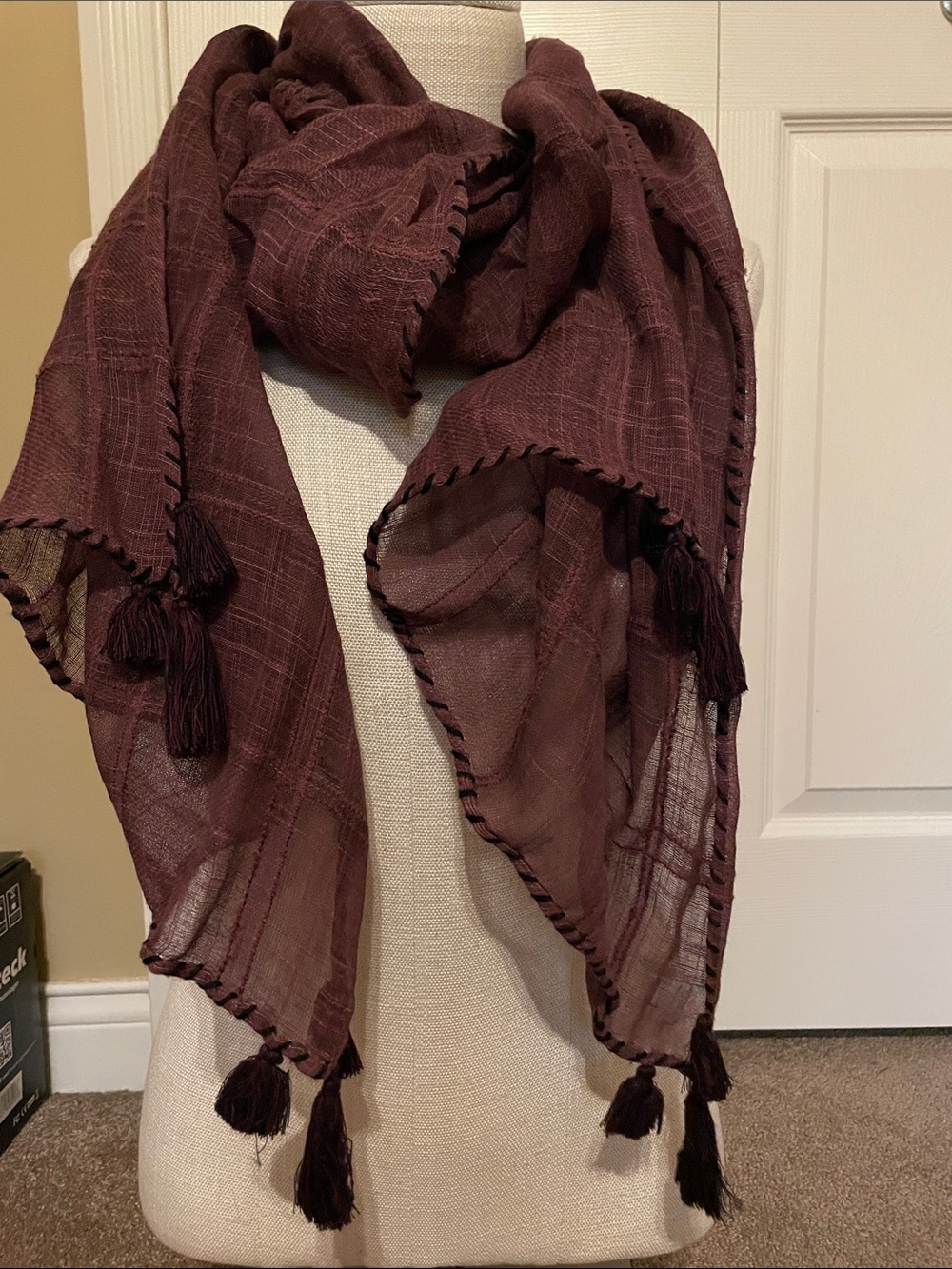 J. Jill Tassel Fringe Lightweight Scarf in Deep Plum